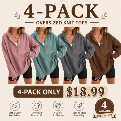 🤲Women's Oversized Button V-Neck Hoodie Sweatshirt Long Sleeve Side Slit Casual Fall Pullover Top