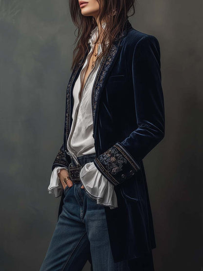 Women's Embroidered Longline Jacket | Elegant Casual Layering Coat
