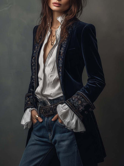 Women's Embroidered Longline Jacket | Elegant Casual Layering Coat