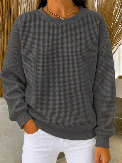 🤲CLEARANCE SALE🔥Women's Waffle Knit Crewneck Sweatshirt