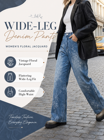 🌸🌸Women's Floral Jacquard Wide-Leg Denim Pants 👖✨