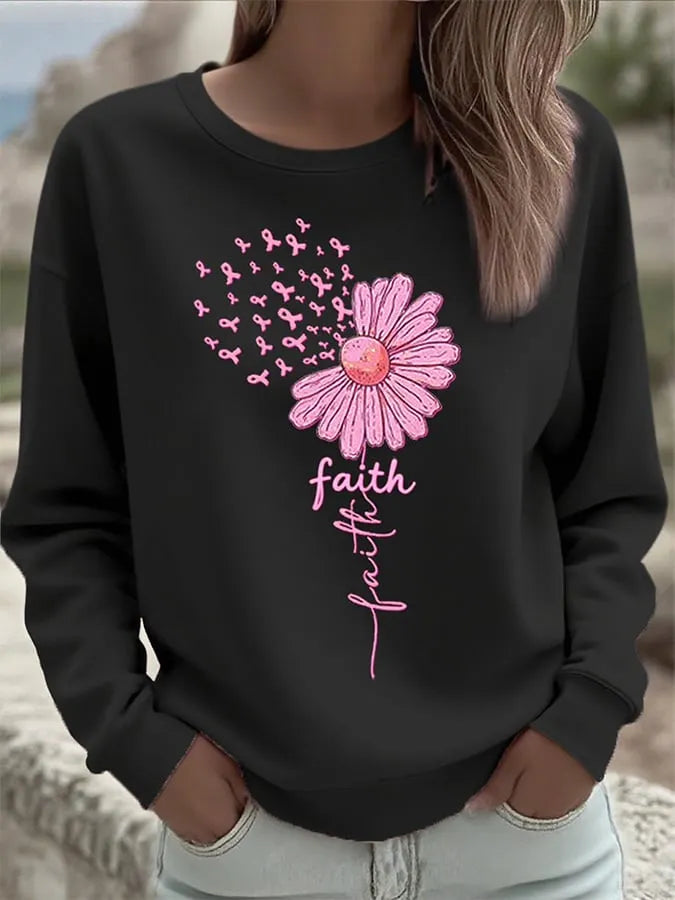 Women's Breast Cancer Faith Print Sweatshirt