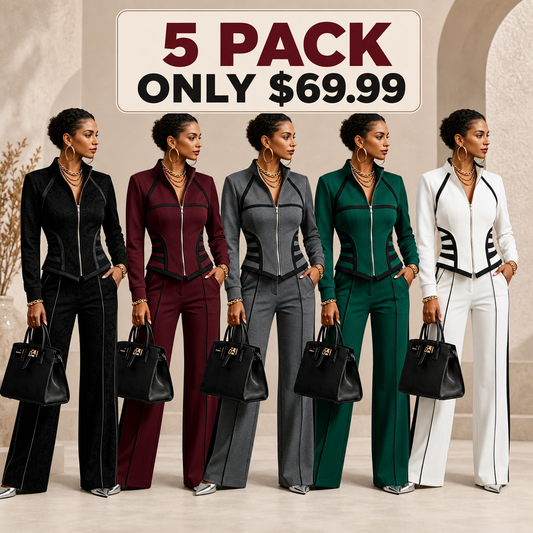 🤲LAST DAY SAVE 49% ⏰Cozy And Casual Two-piece Set Featuring A Slim-fit, Stretchy Zip-up Sweatshirt And Pants With Black Webbing Trim.— FREE Handbag