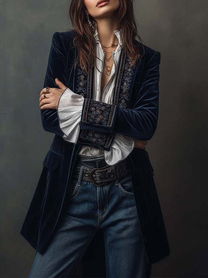 Women's Embroidered Longline Jacket | Elegant Casual Layering Coat
