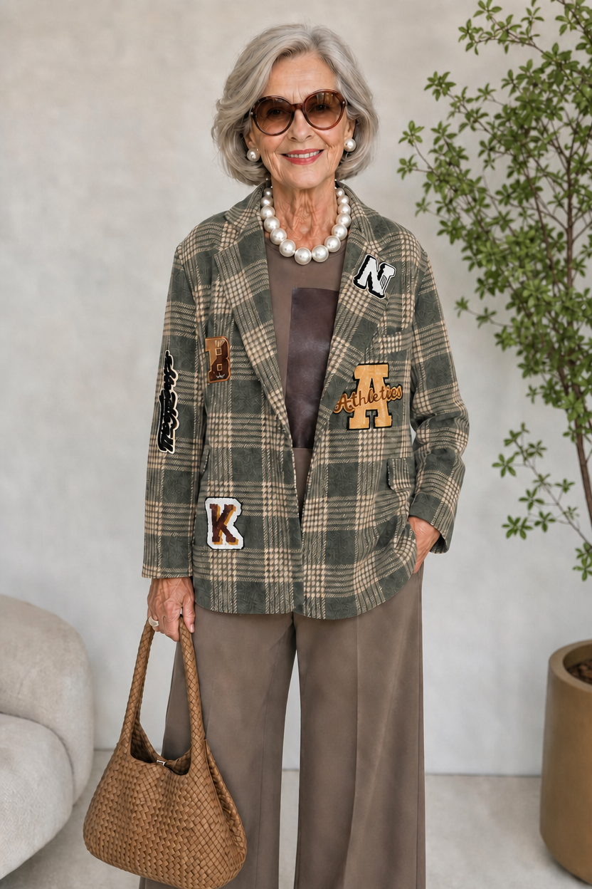 Women's Vintage Plaid Patchwork Blazer | Casual Button Front Jacket