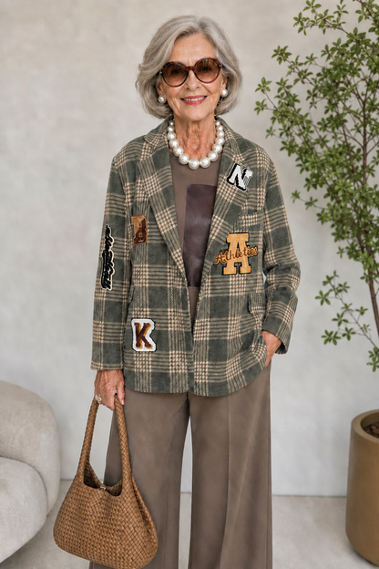 Women's Vintage Plaid Patchwork Blazer | Casual Button Front Jacket