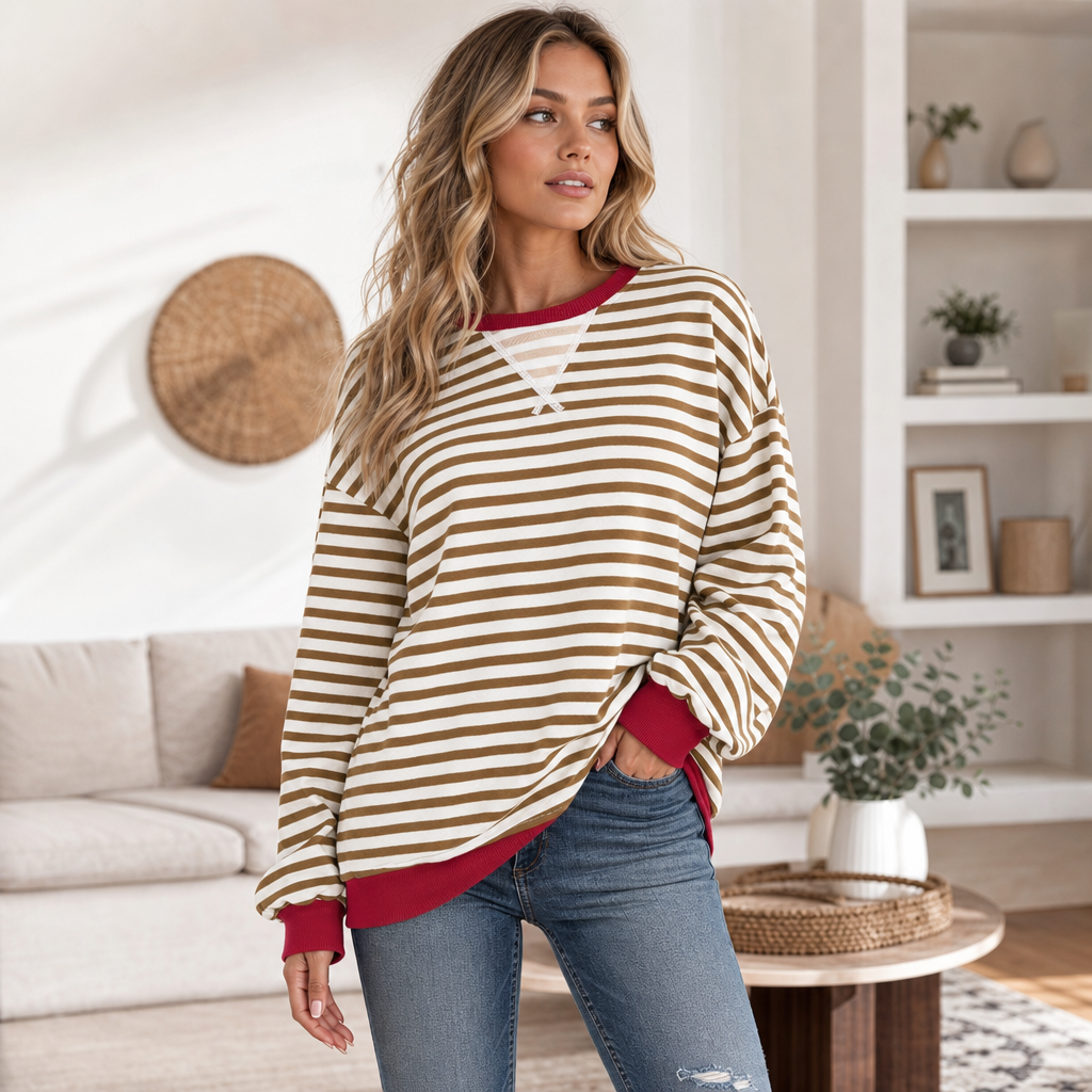 🌸🌸 Women Striped Oversized Pullover 🤎✨