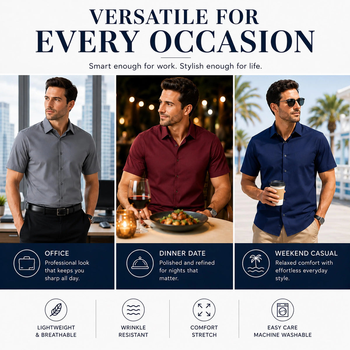 Men's Stretch Non-Iron Shirt | Breathable Wrinkle-Resistant Dress Shirt