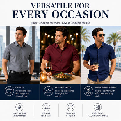 Men's Stretch Non-Iron Shirt | Breathable Wrinkle-Resistant Dress Shirt