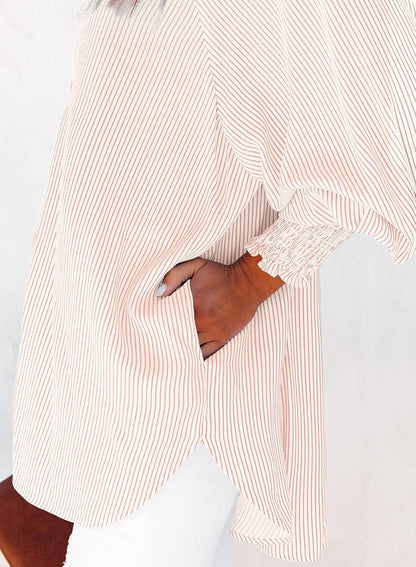 Women's Striped Oversized Button Down Shirt | Casual Long Sleeve Top
