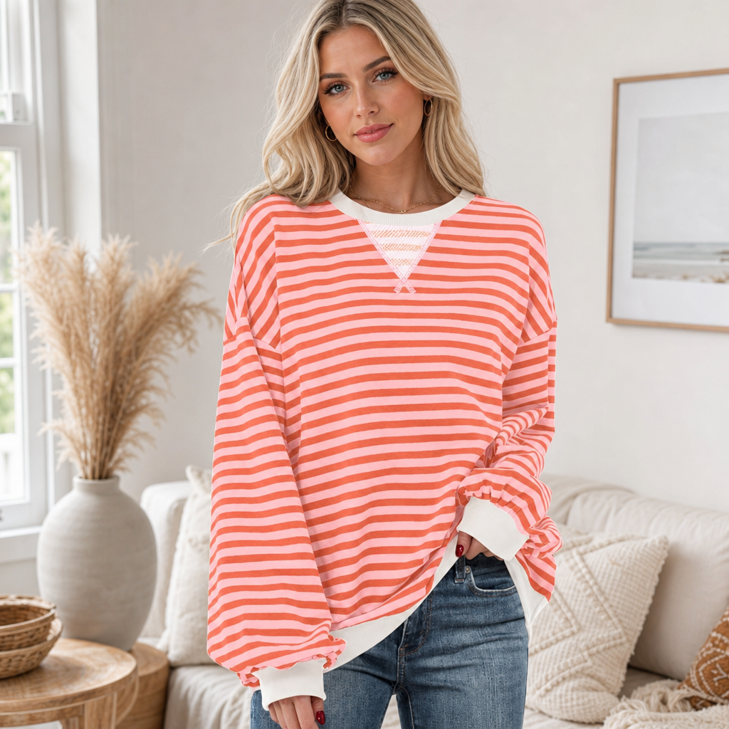 🌸🌸 Women Striped Oversized Pullover 🤎✨