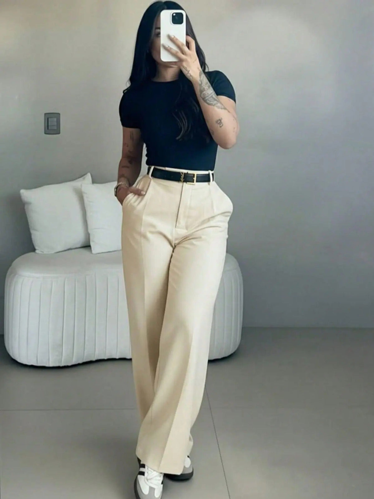 🤲Women's High Waisted Straight Leg Suit Pants Flowy Drape Casual Office Long Trousers with Slimming Effect for Daily Versatile Wear