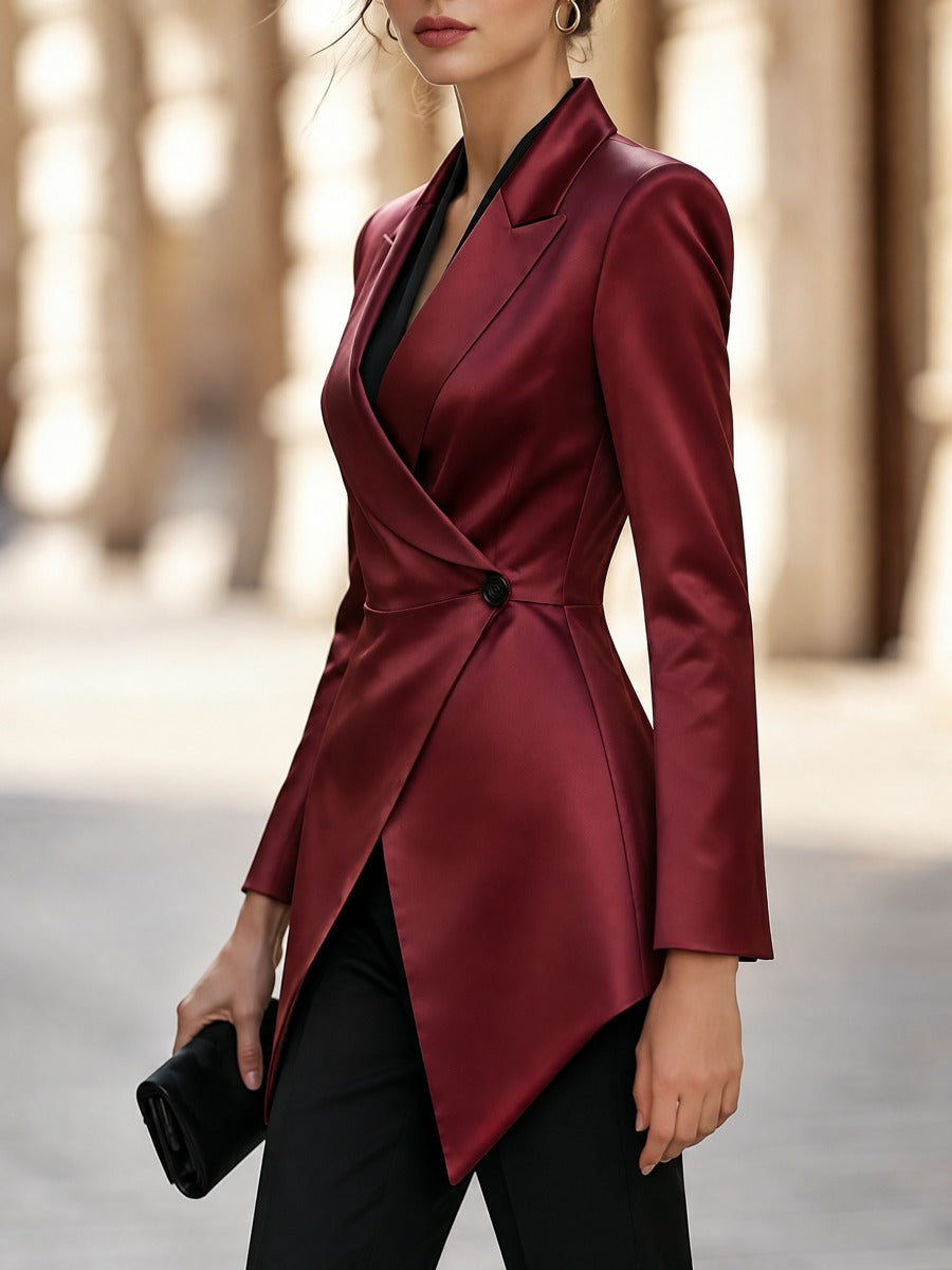 Women's Satin Asymmetric Wrap Blazer