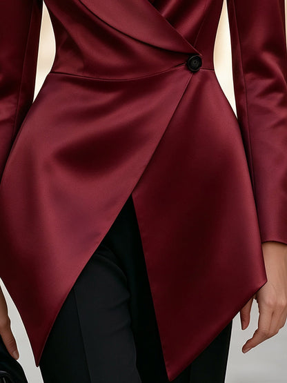 Women's Satin Asymmetric Wrap Blazer