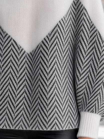 Women's Chevron Color-Block Turtleneck Sweater | Cozy Knit Pullover
