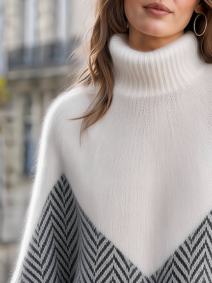 Women's Chevron Color-Block Turtleneck Sweater | Cozy Knit Pullover