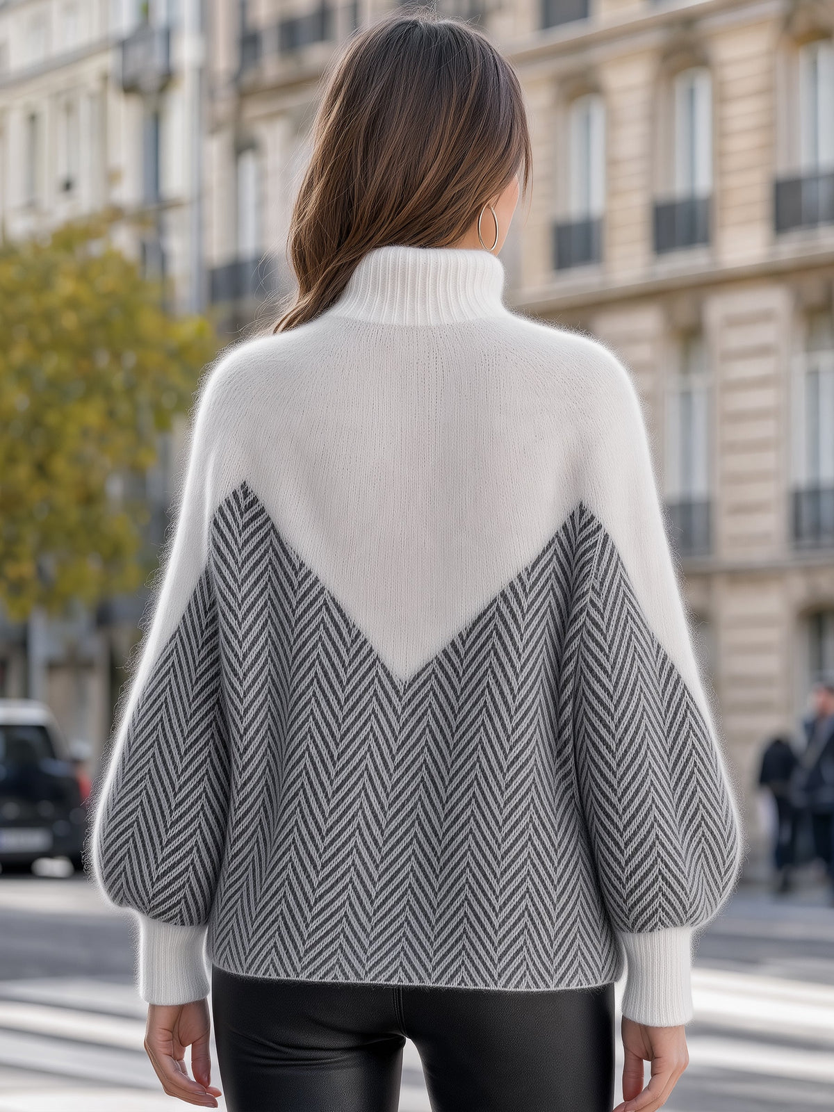 Women's Chevron Color-Block Turtleneck Sweater | Cozy Knit Pullover