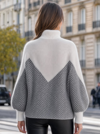 Women's Chevron Color-Block Turtleneck Sweater | Cozy Knit Pullover