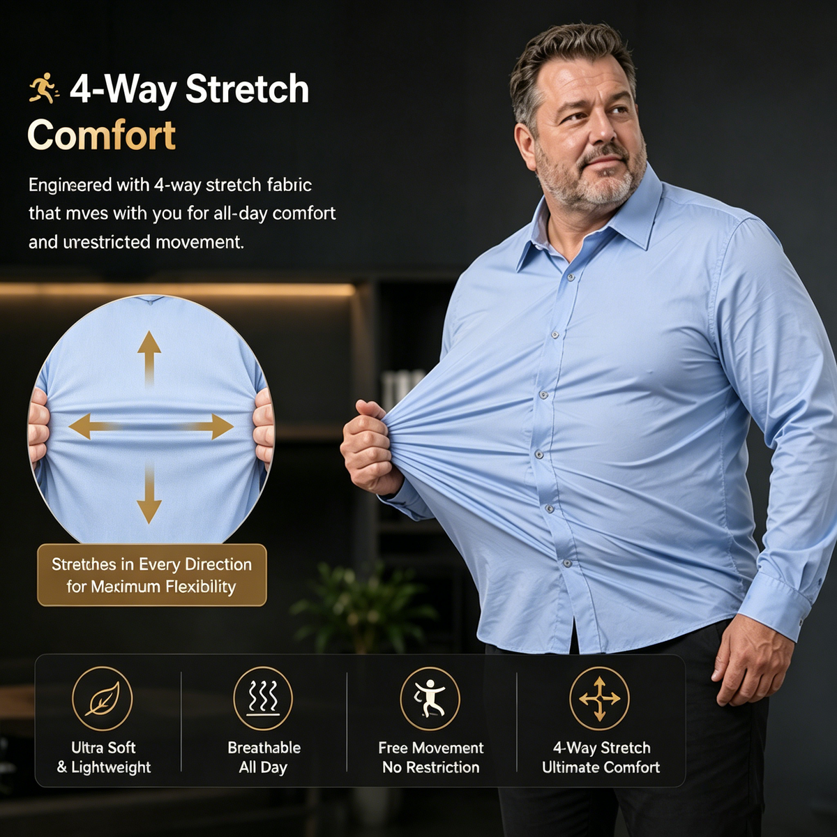 Men's Stretch Non-Iron Shirt | Breathable Wrinkle-Resistant Dress Shirt