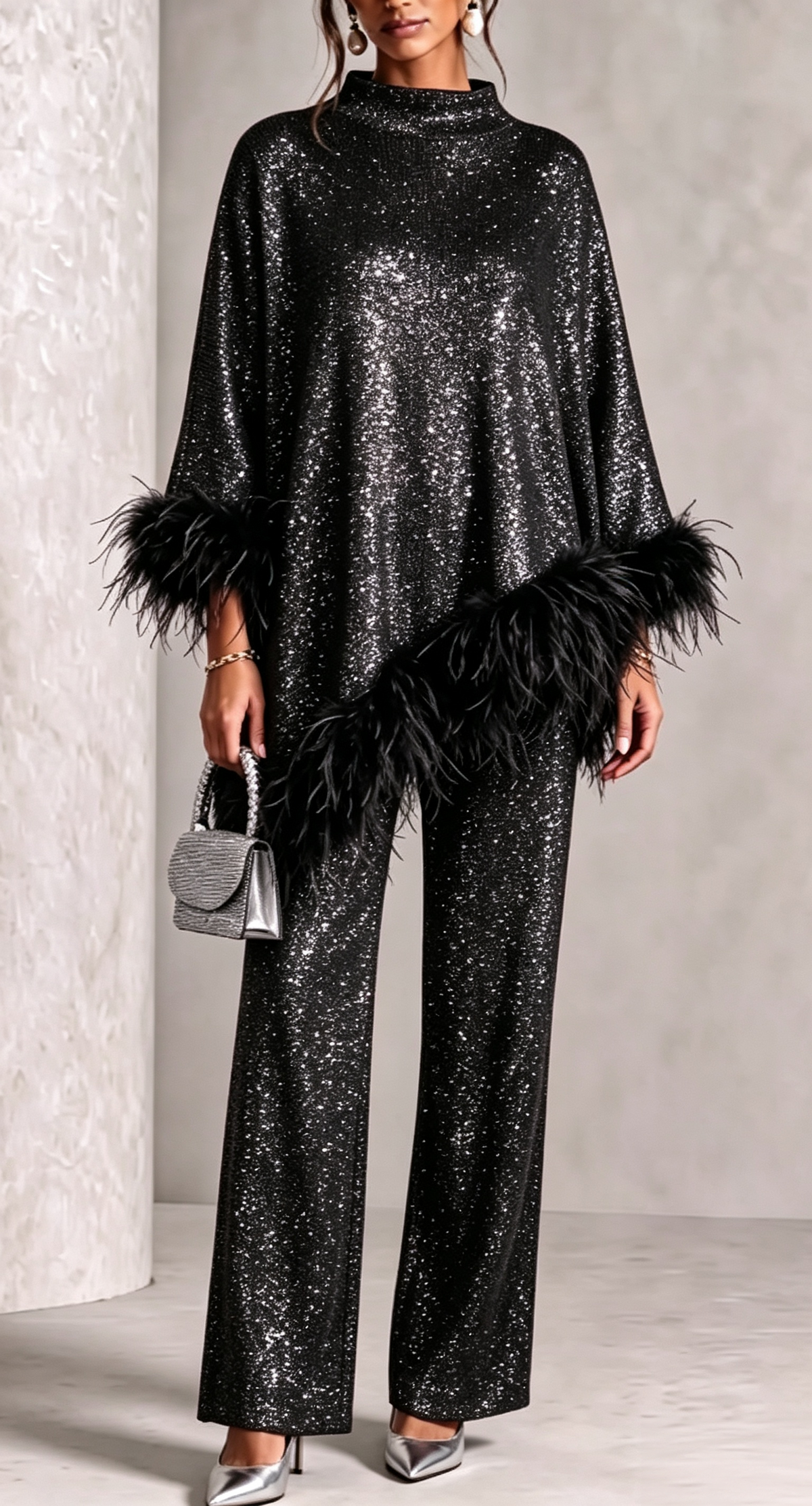 🤲LAST DAY SAVE 49% ⏰Glamorous  Feather-Trimmed Knit Two-Piece Set — FREE Handbag