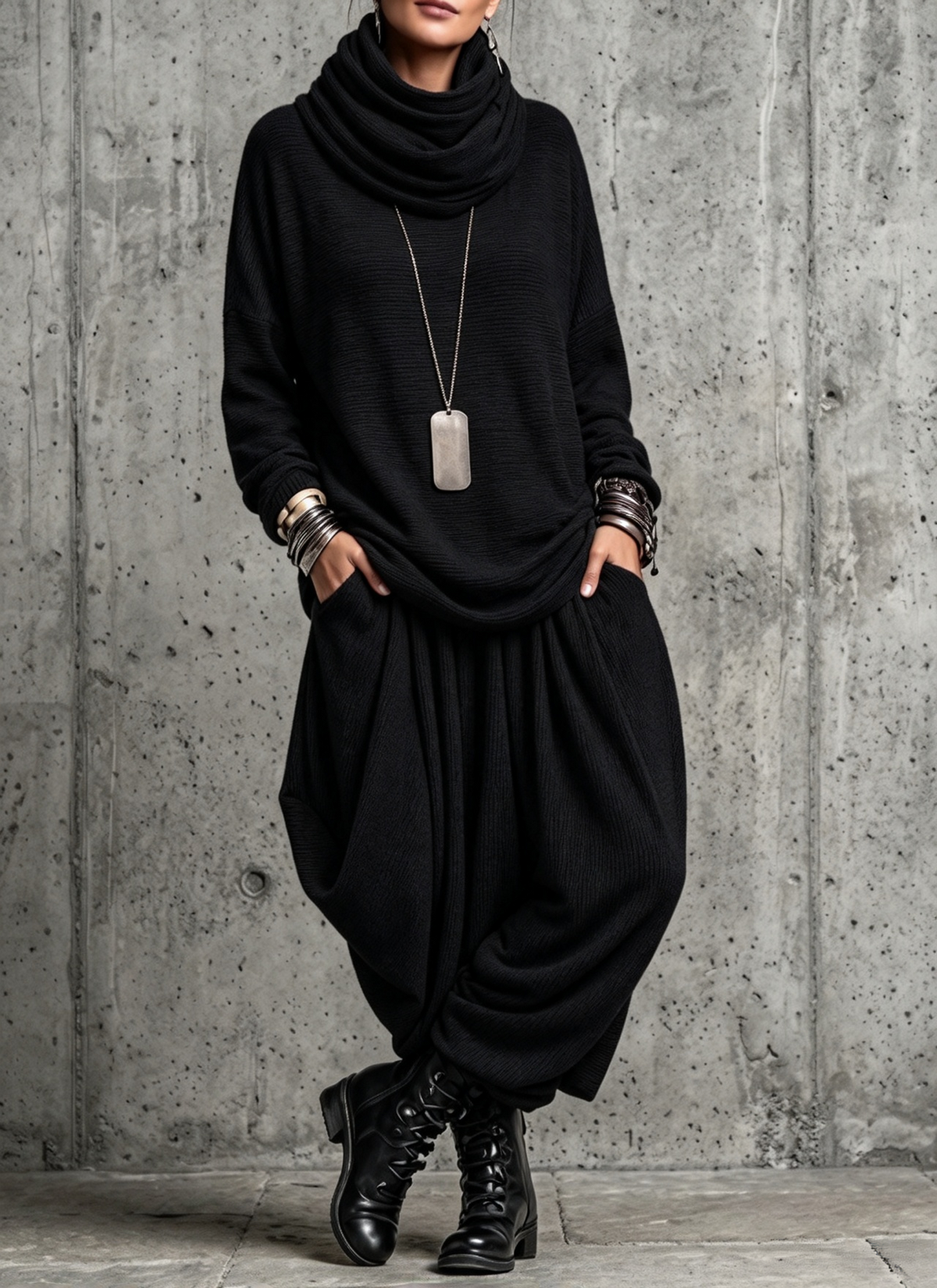 🤲LAST DAY SAVE 49% ⏰Two-piece Set Featuring A Pinstriped, Drop-shoulder Top With A Gathered High Neck And Harem-style Lantern Pants.