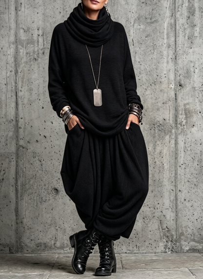 🤲LAST DAY SAVE 49% ⏰Two-piece Set Featuring A Pinstriped, Drop-shoulder Top With A Gathered High Neck And Harem-style Lantern Pants.
