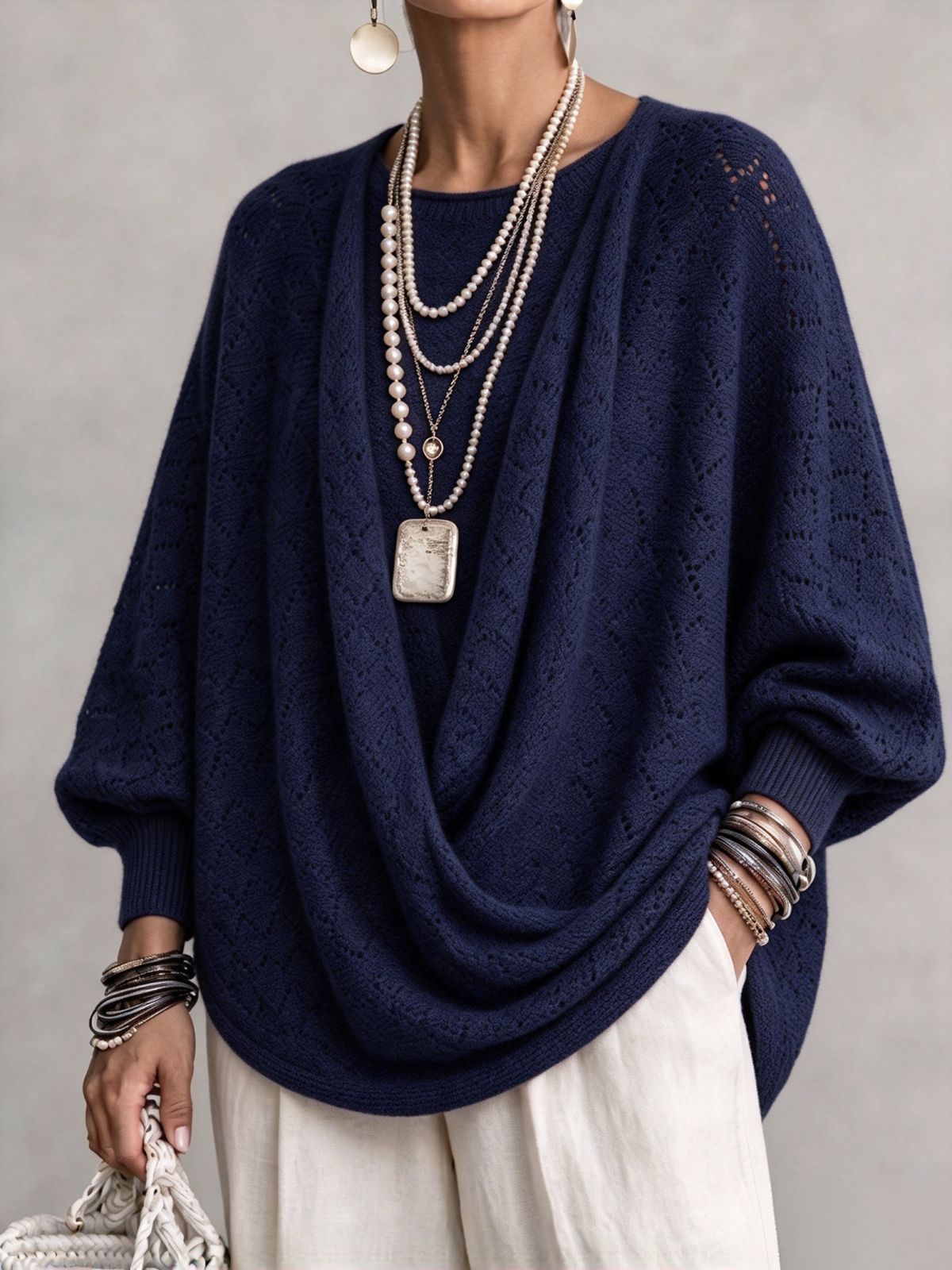 🤲LAST DAY SAVE 49% ⏰Knit Top With A Cowl Neck, Cut-out Details, And Lantern Sleeves.