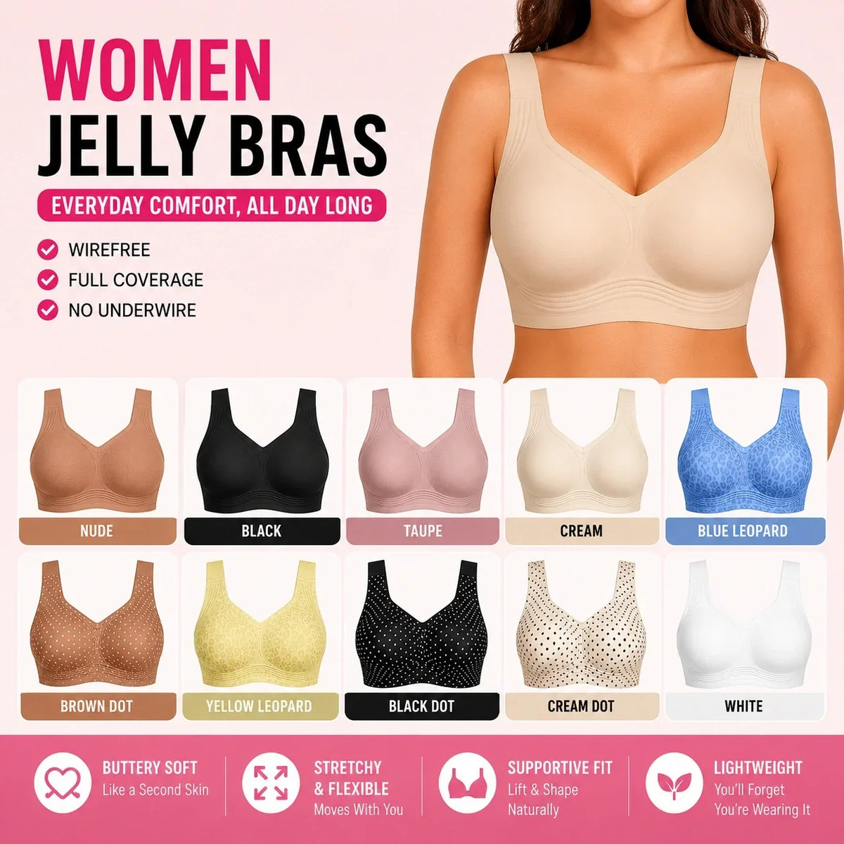 🤲⌛Limited-Time Offer - Women Jelly Bras Wirefree Full Coverage No Underwire