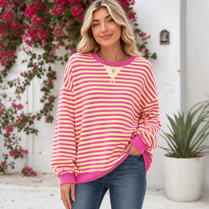 🌸🌸 Women Striped Oversized Pullover 🤎✨