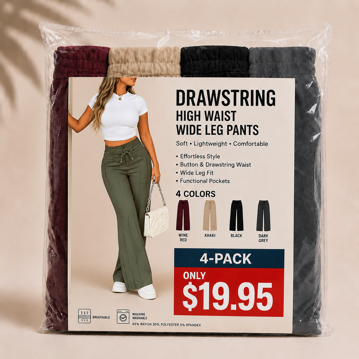 🤲⚡New Summer Drawstring High Waist Wide Leg Pants