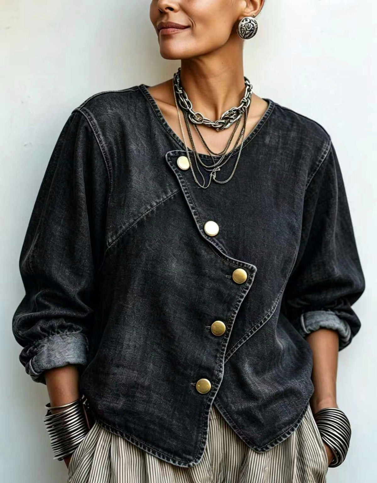 🤲LAST DAY SAVE 49% ⏰Artisti Cozy Asymmetrical Denim Blouse