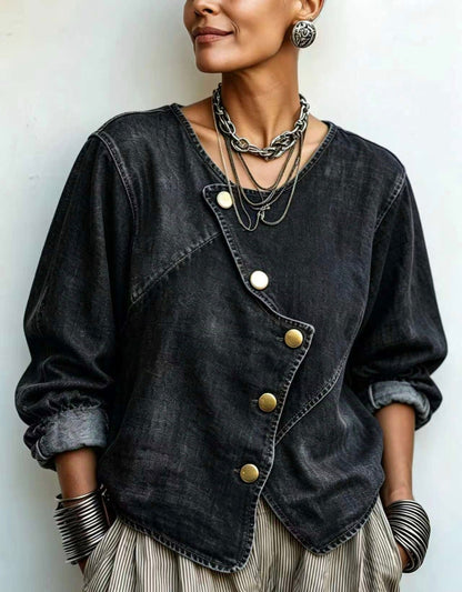 🤲LAST DAY SAVE 49% ⏰Artisti Cozy Asymmetrical Denim Blouse