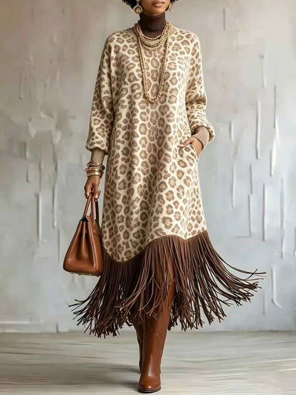 🤲LAST DAY SAVE 49% ⏰Boho Chic Wild Leopard Fringe Dress— FREE Handbag