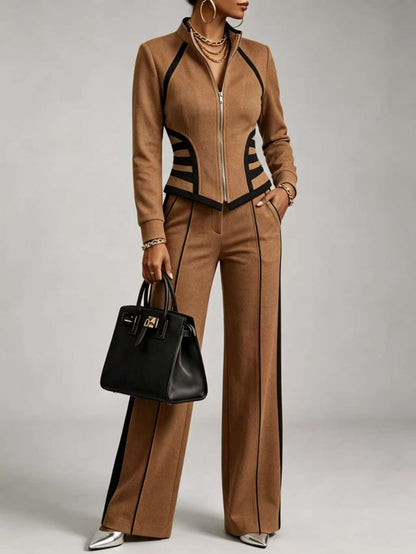 🤲LAST DAY SAVE 49% ⏰Cozy And Casual Two-piece Set Featuring A Slim-fit, Stretchy Zip-up Sweatshirt And Pants With Black Webbing Trim.— FREE Handbag