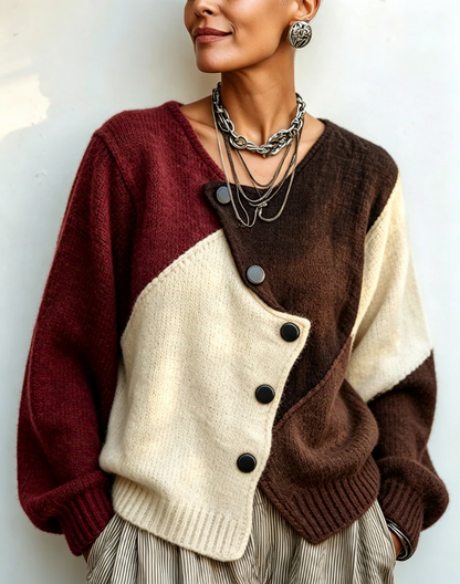 🤲LAST DAY SAVE 49% 🧡Artisti Cozy Asymmetric Color-block Knit Sweater