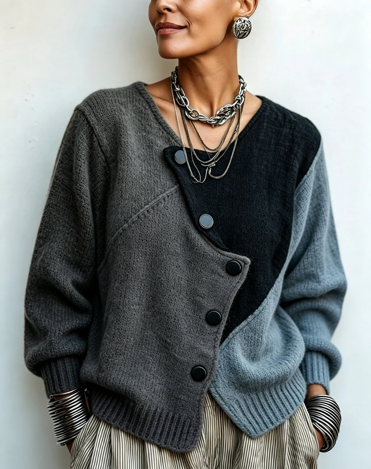 🤲LAST DAY SAVE 49% 🧡Artisti Cozy Asymmetric Color-block Knit Sweater