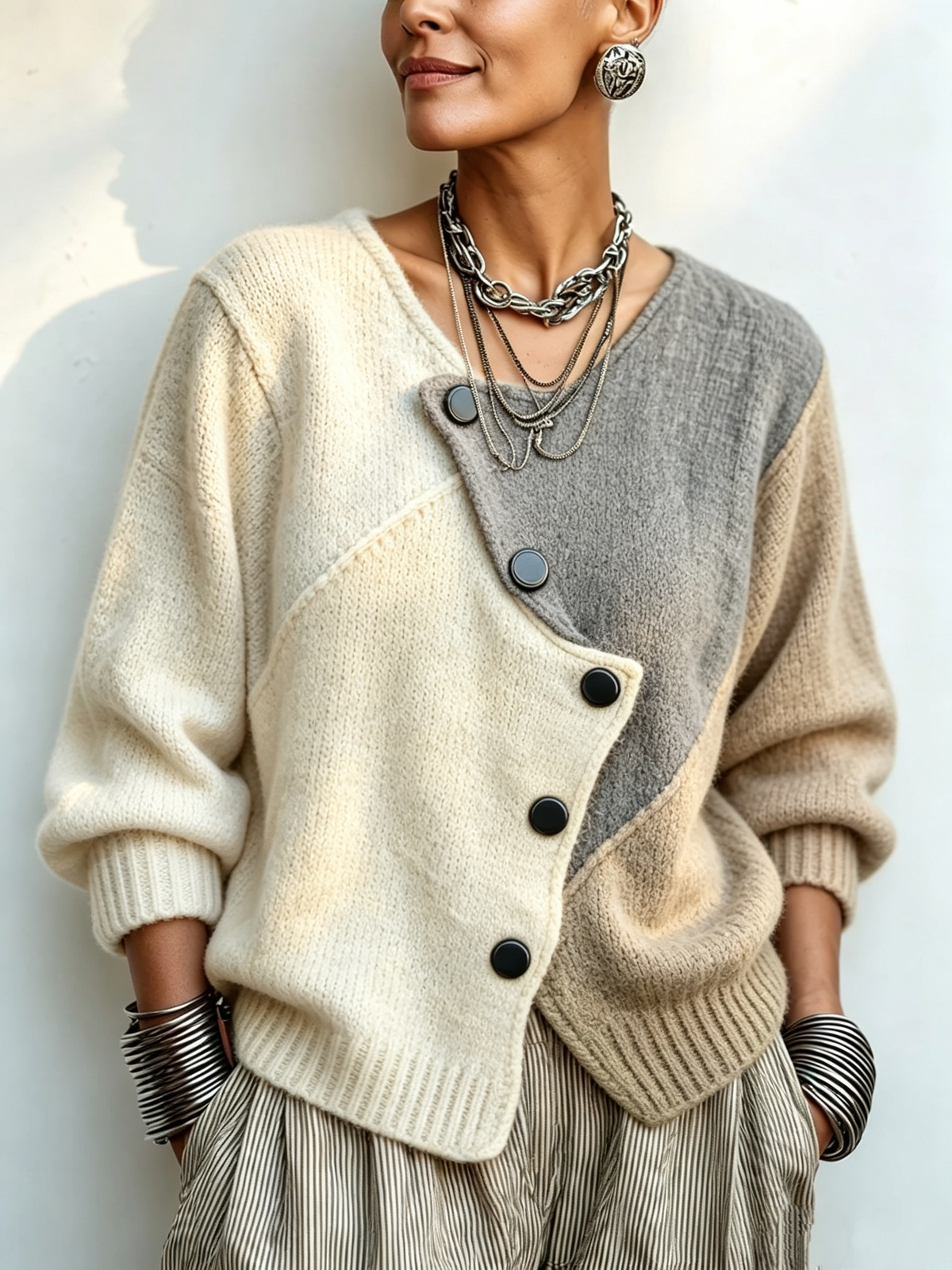 🤲LAST DAY SAVE 49% 🧡Artisti Cozy Asymmetric Color-block Knit Sweater