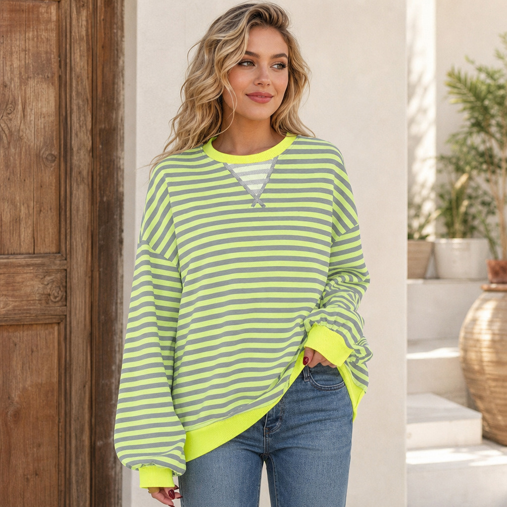 🌸🌸 Women Striped Oversized Pullover 🤎✨