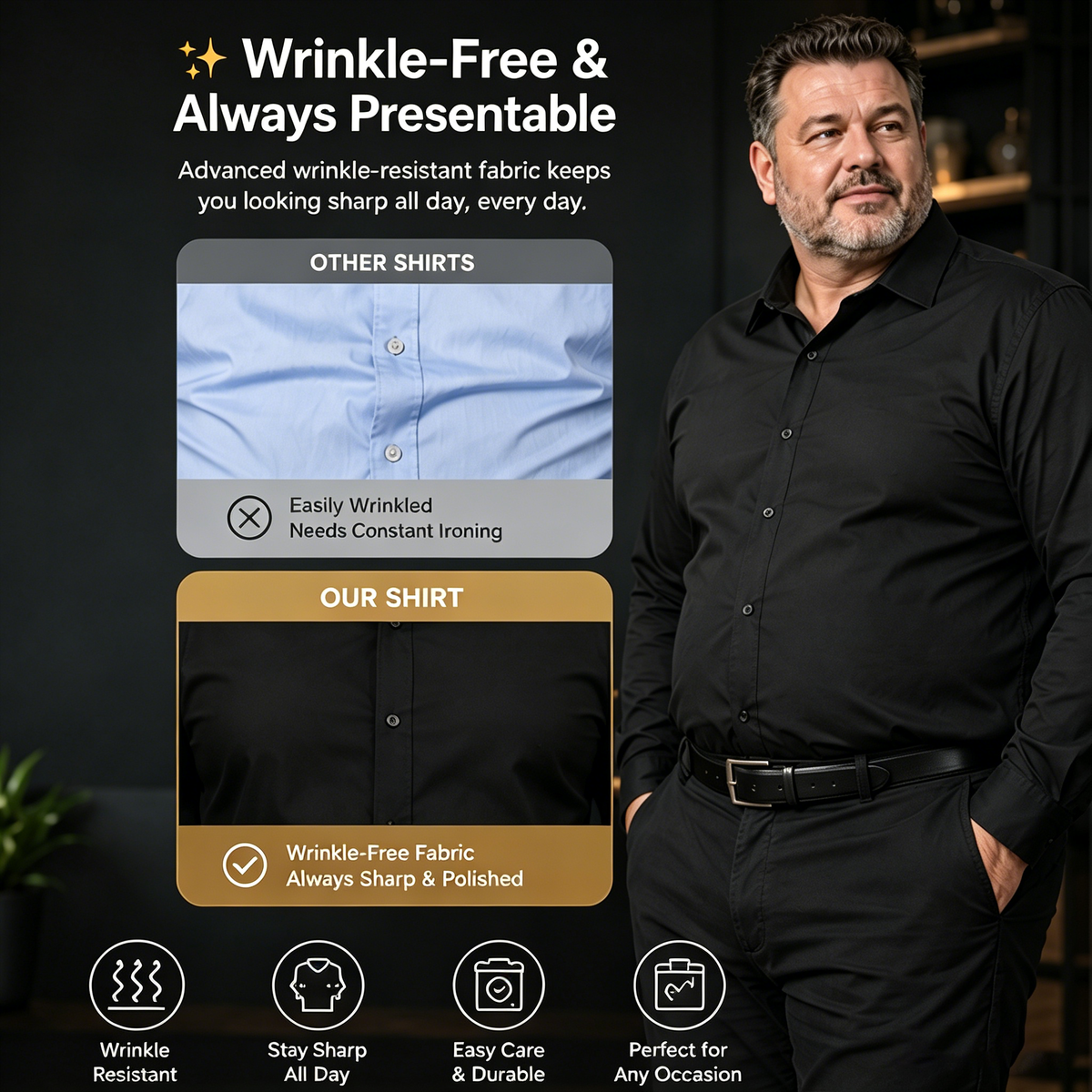 Men's Stretch Non-Iron Shirt | Breathable Wrinkle-Resistant Dress Shirt