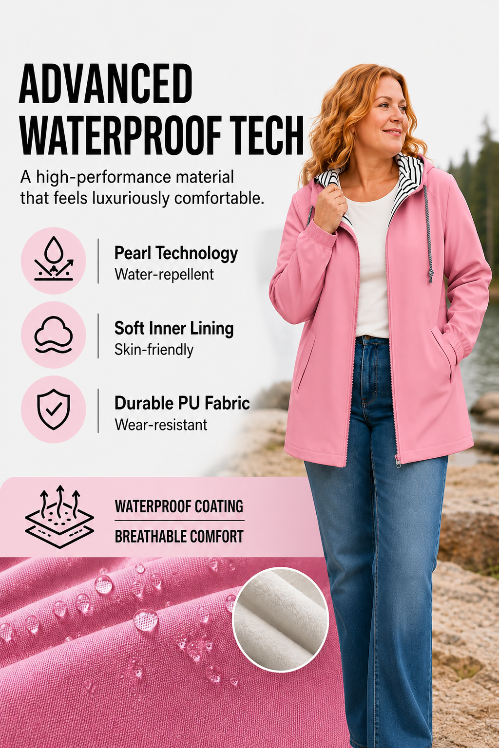Women's Casual Waterproof Hooded Jacket | Lightweight Rain Windbreaker