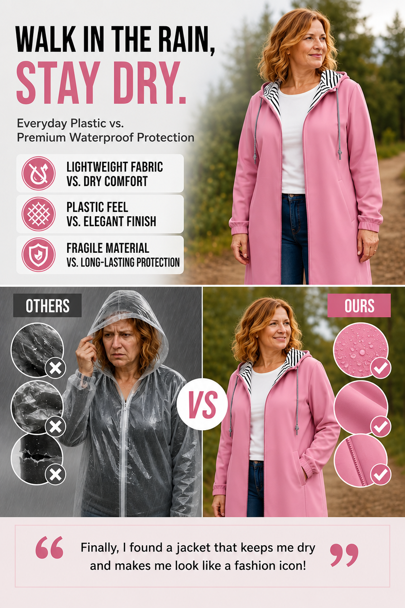 Women's Casual Waterproof Hooded Jacket | Lightweight Rain Windbreaker