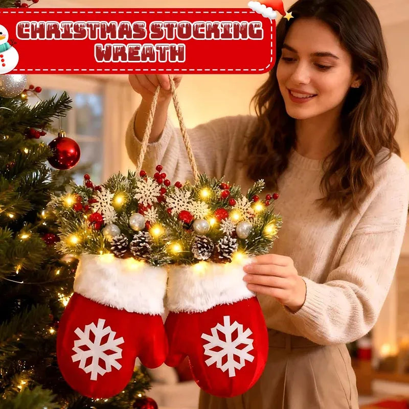 🎄 Lighted Christmas Mitten Wreath – Magical Holiday Home Decor