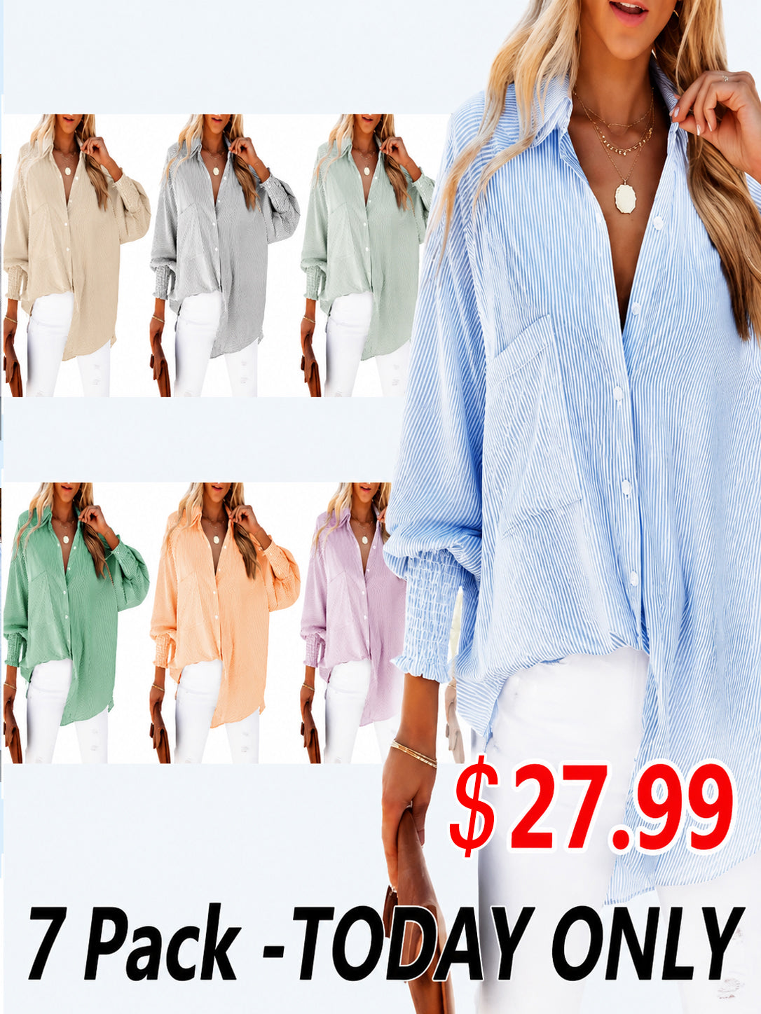 Women's Striped Oversized Button Down Shirt | Casual Long Sleeve Top