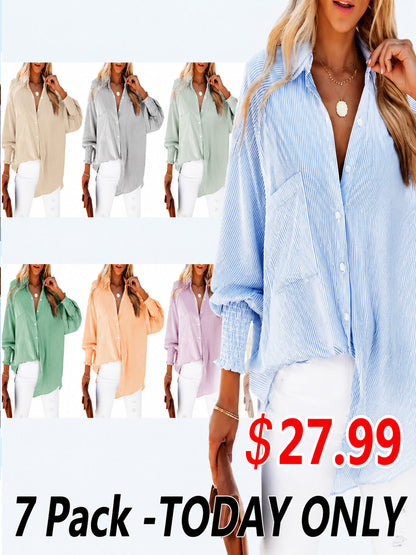 Women's Striped Oversized Button Down Shirt | Casual Long Sleeve Top