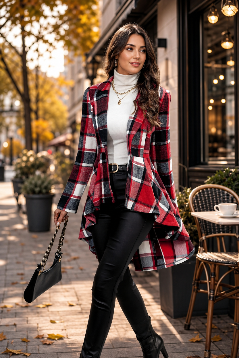🌸🌸Women's Plaid High Low Hem Button Jacket 🧥🍂
