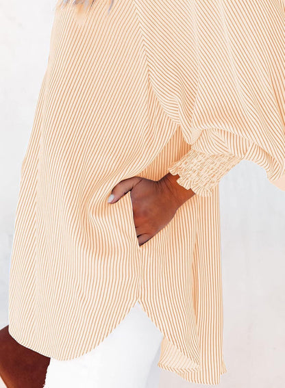 Women's Striped Oversized Button Down Shirt | Casual Long Sleeve Top