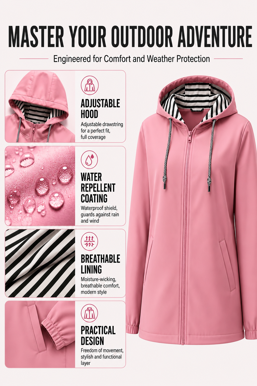 Women's Casual Waterproof Hooded Jacket | Lightweight Rain Windbreaker