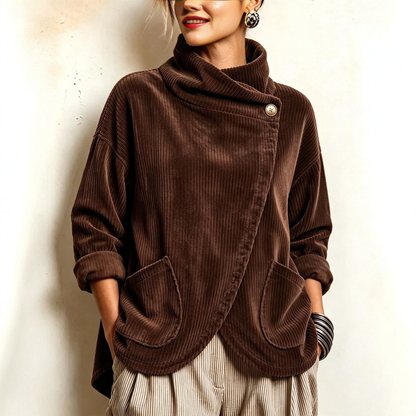 🤲LAST DAY SAVE 49% ⏰Cozy Asymmetric Button-Accented Corduroy Top