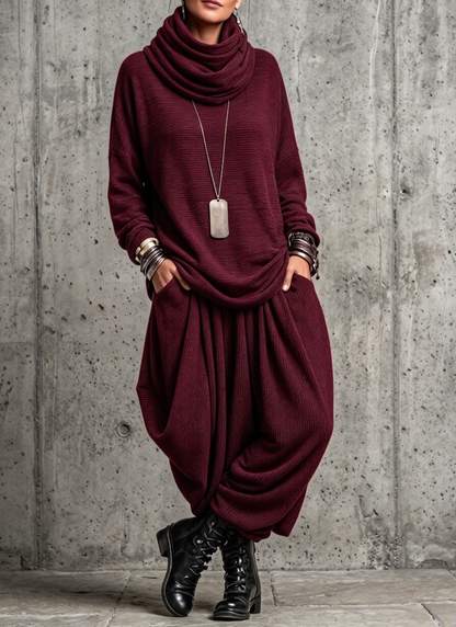 🤲LAST DAY SAVE 49% ⏰Two-piece Set Featuring A Pinstriped, Drop-shoulder Top With A Gathered High Neck And Harem-style Lantern Pants.