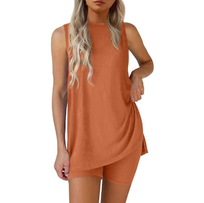 Women's Sleeveless Lounge Set – Casual Two Piece Shorts Outfit